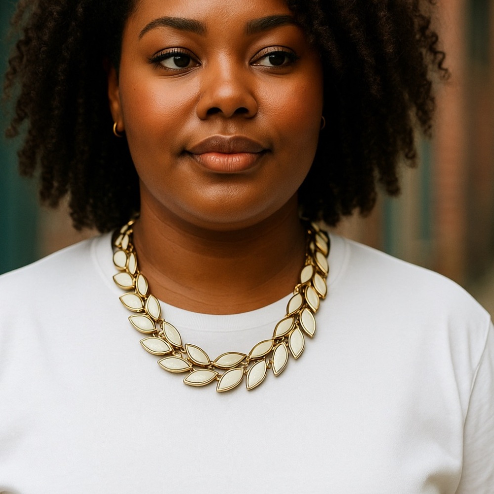 Vintage Crown Trifari 1966 “Chatham” White Enamel Leaf Necklace Alfred Philippe